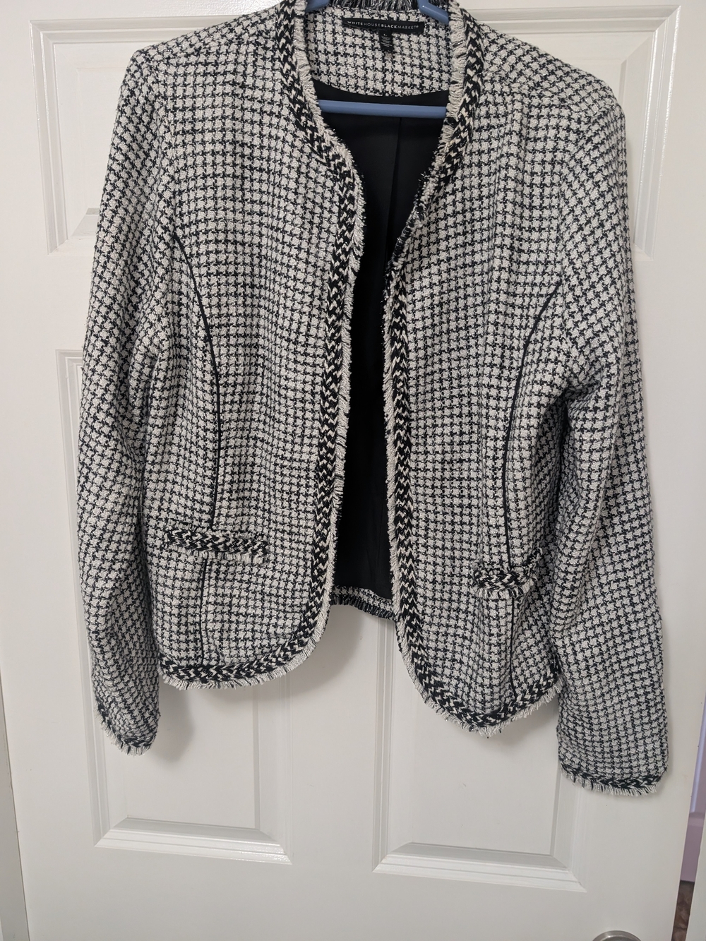 White House Black Market Black and White Tweed Open-Front Blazer